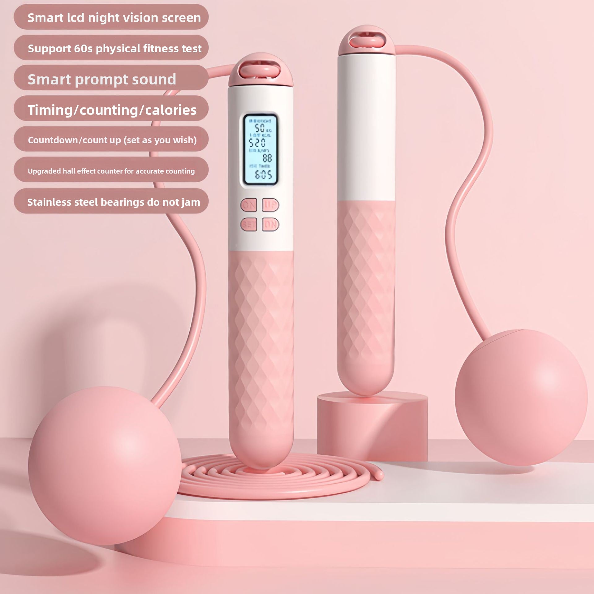 Intelligent Counting Jump Rope with Digital Timer & Cordless Mode