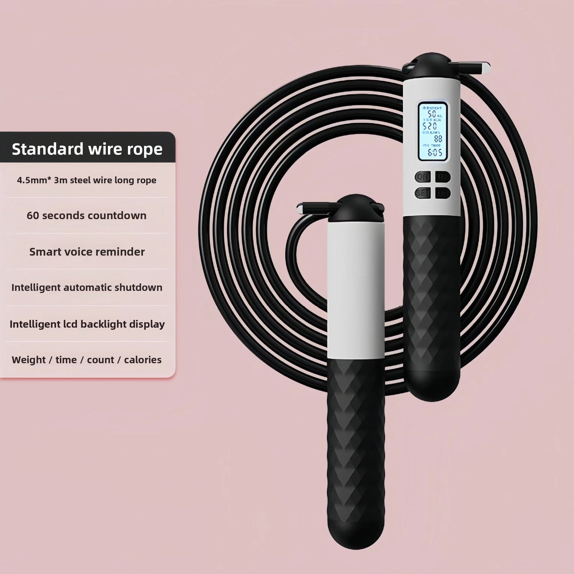 Intelligent Counting Jump Rope with Digital Timer & Cordless Mode