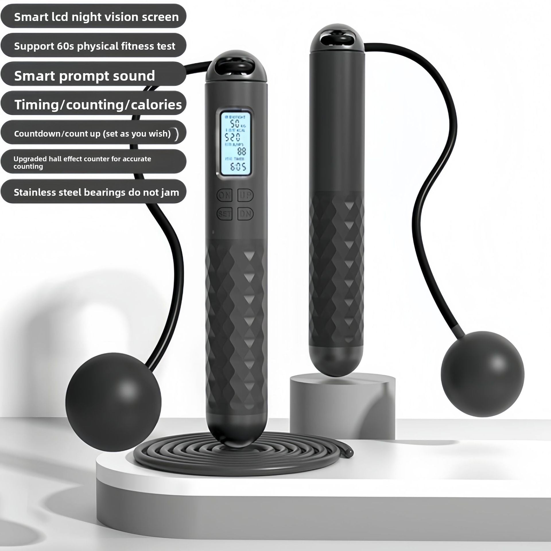 Intelligent Counting Jump Rope with Digital Timer & Cordless Mode