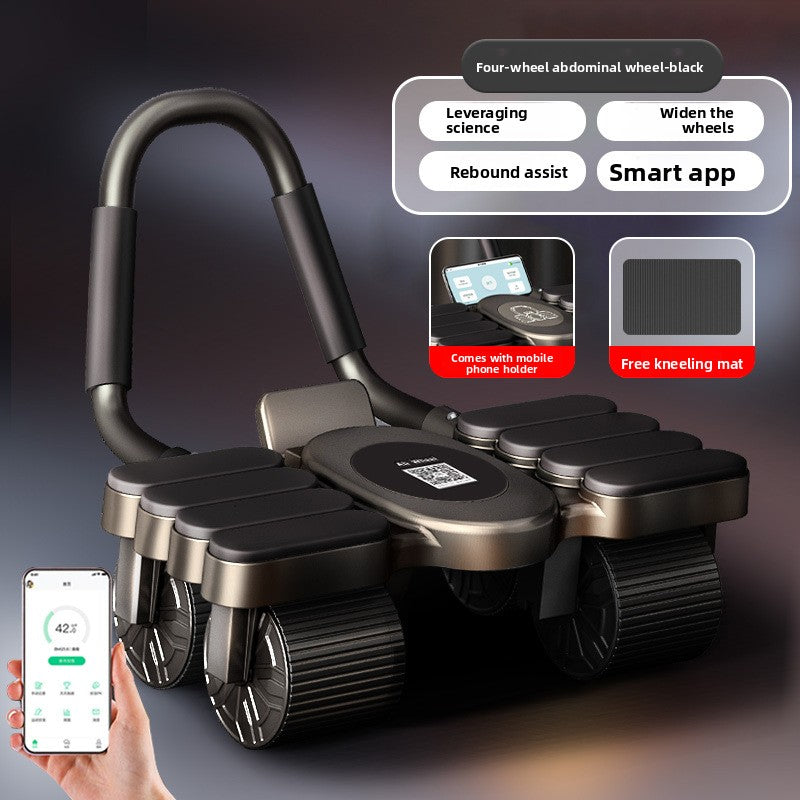 Four-Wheel Ab Roller with Automatic Rebound for Core Strength Training