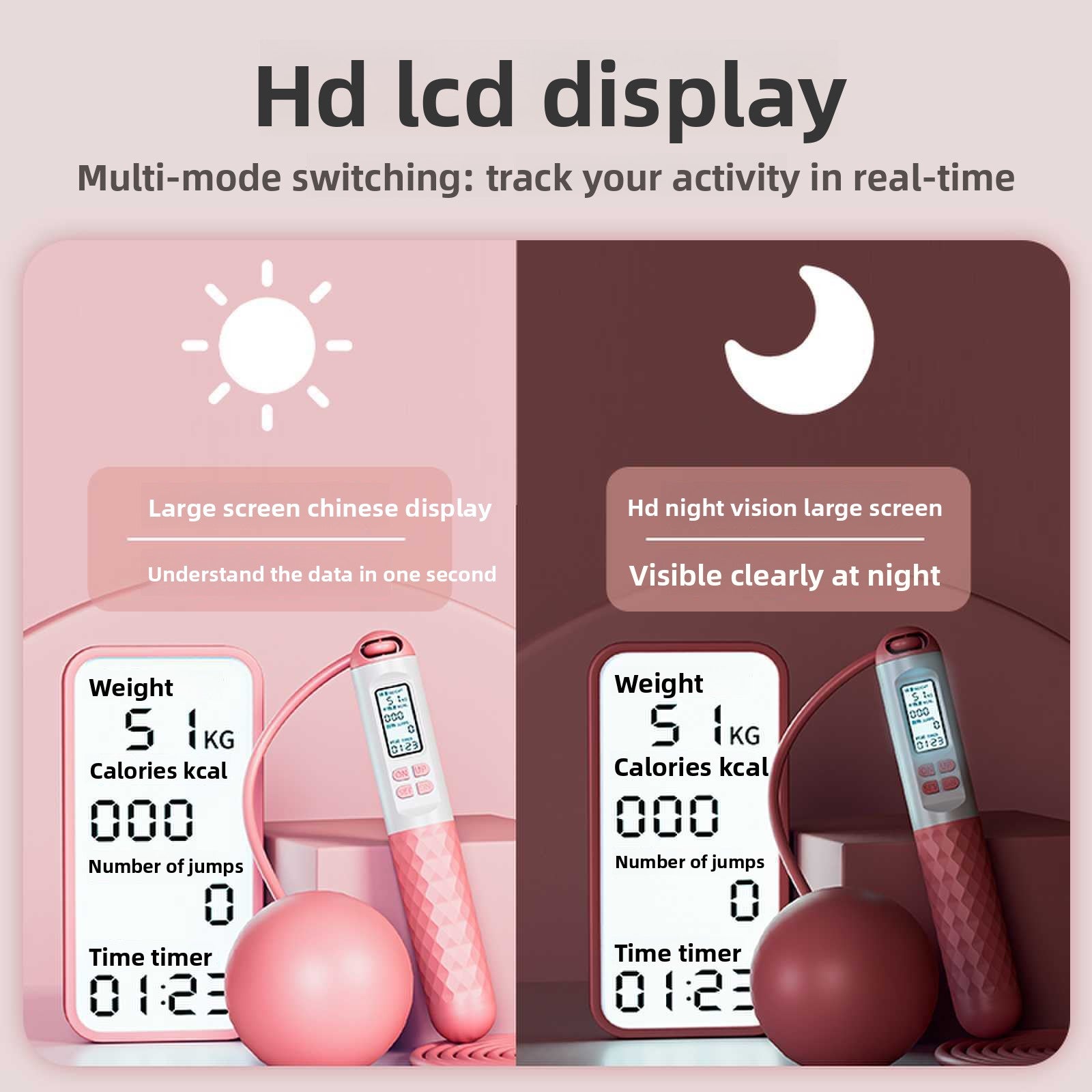 Intelligent Counting Jump Rope with Digital Timer & Cordless Mode