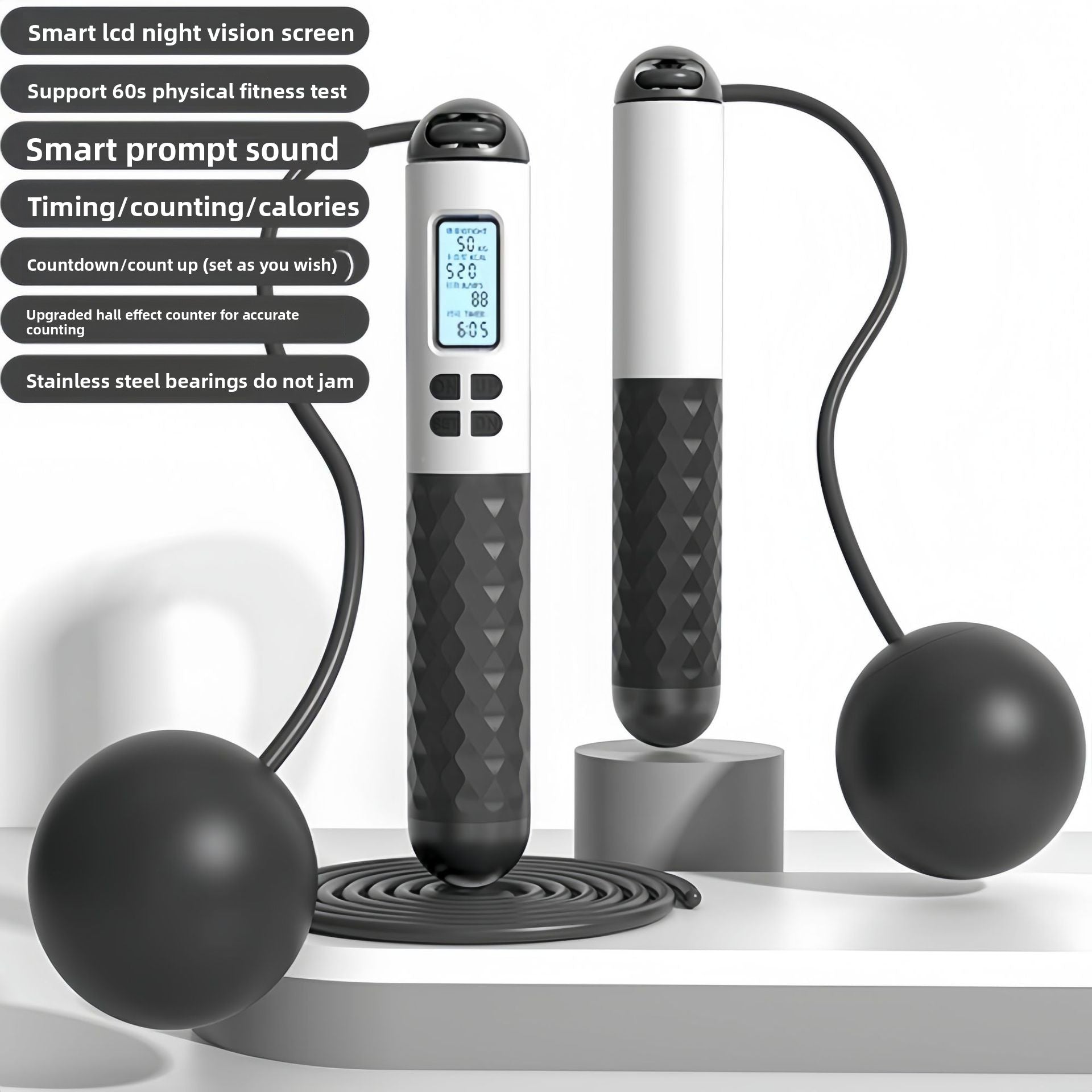 Intelligent Counting Jump Rope with Digital Timer & Cordless Mode