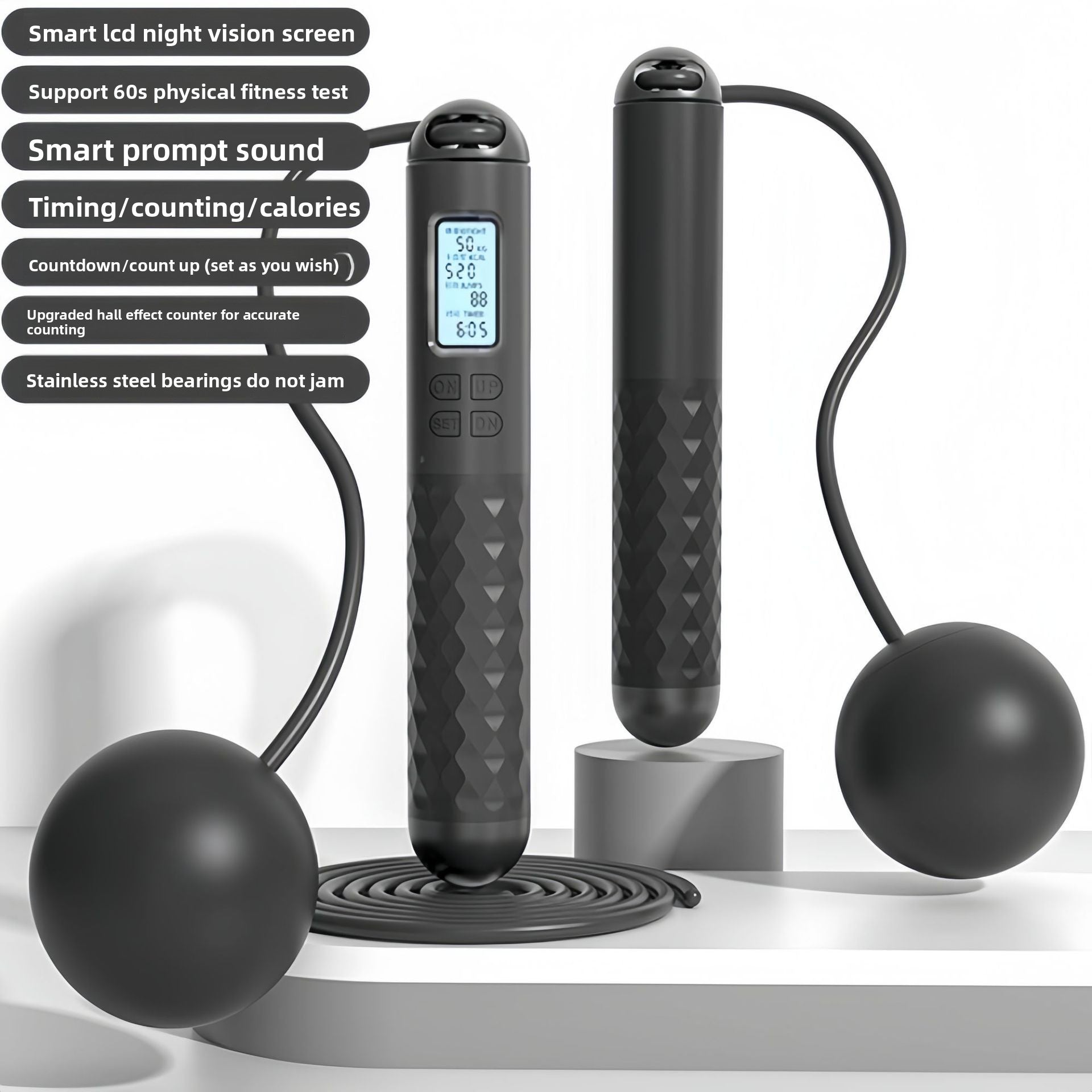 Intelligent Counting Jump Rope with Digital Timer & Cordless Mode